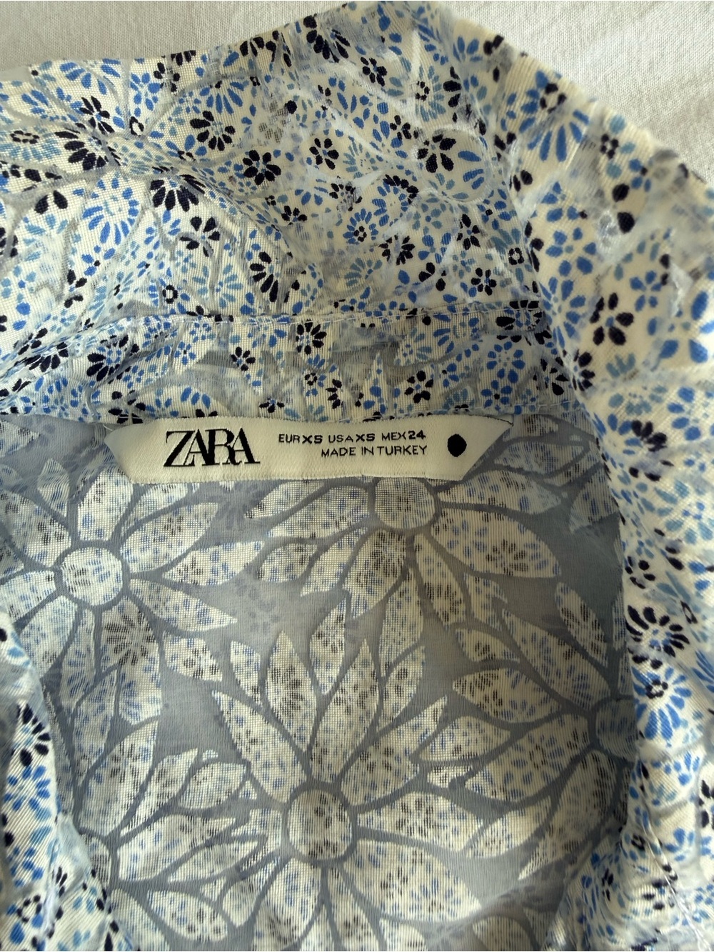 Zara Pale Blue Floral Lace-Trim Button Front Blouse - Picture 9 of 9
